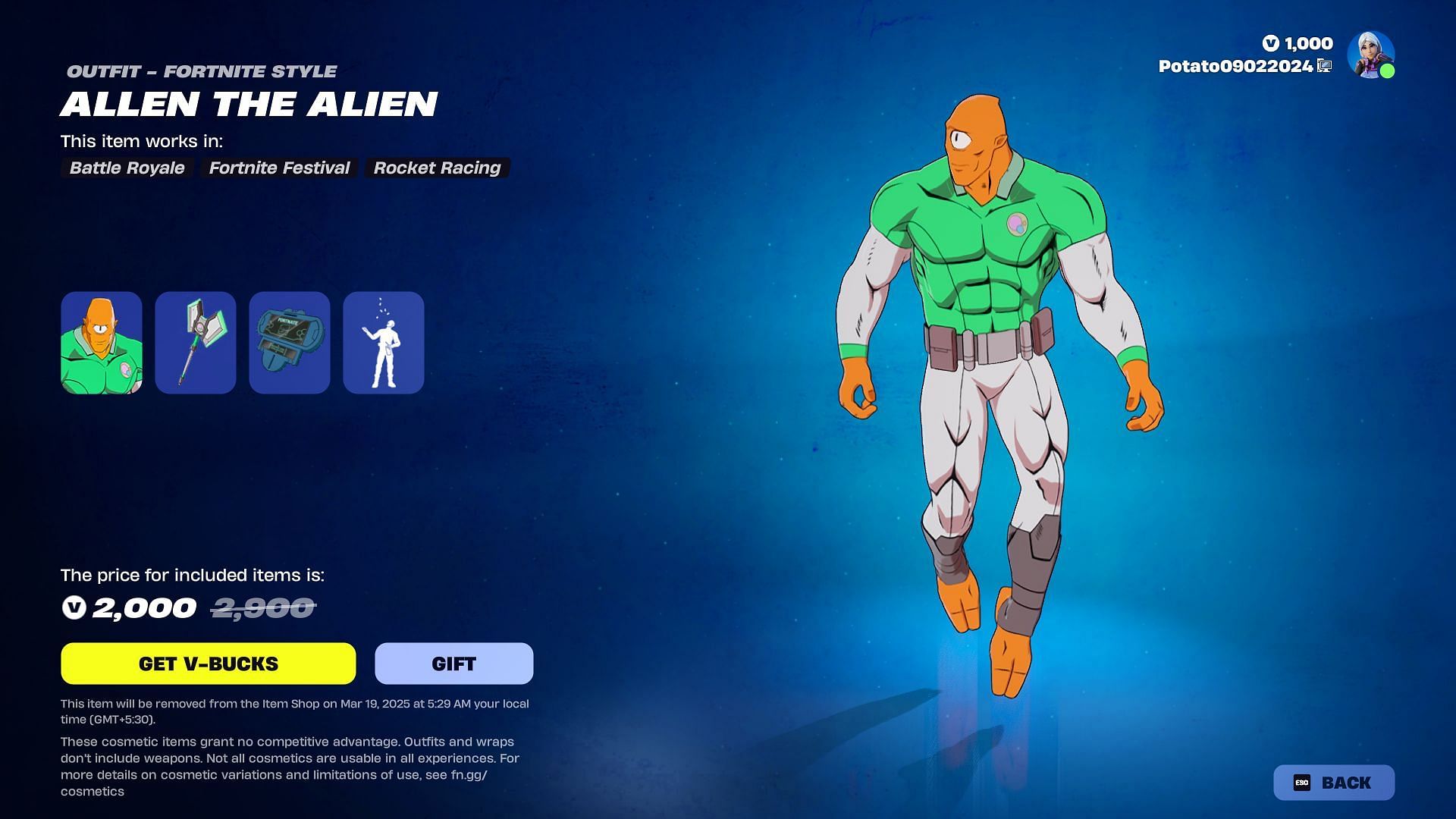 Allen The Alien will remain listed until March 18, 2025 (Image via Epic Games)