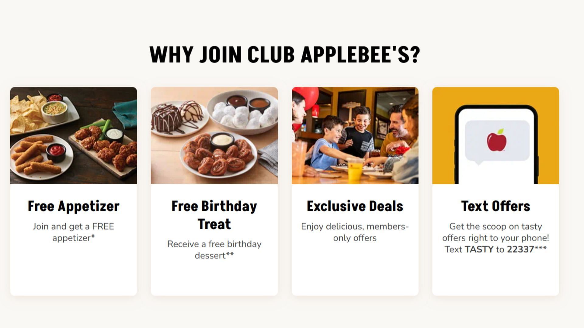 Join Club Applebee&rsquo;s to get free appetizers, birthday treats, exclusive deals &amp; text offers (Image via Applebee&rsquo;s)