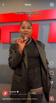 Still taken from Jordan Chiles' rapid-fire Q and A (Source: @espnw/Instagram)