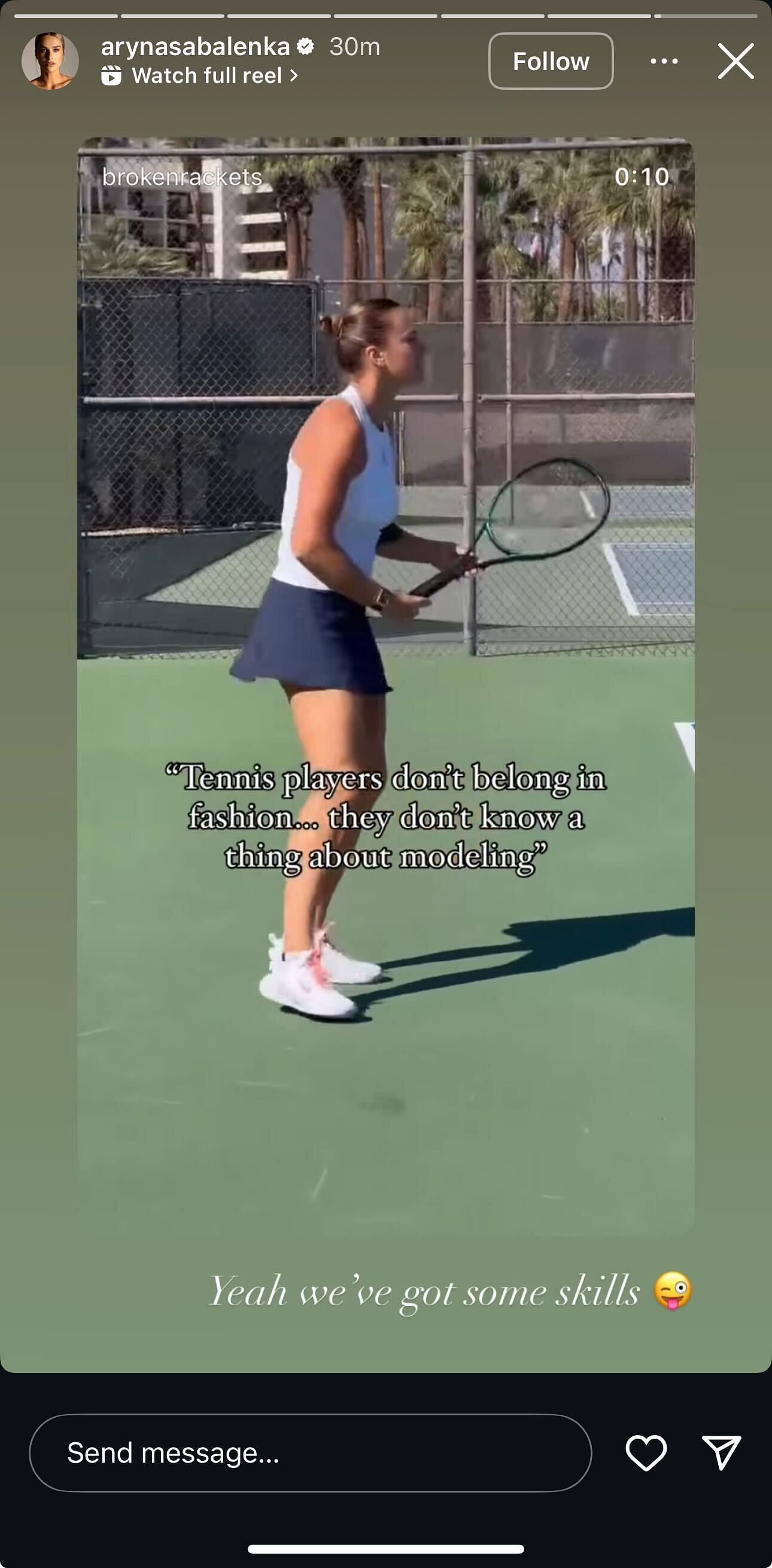 Aryna Sabalenka&#039;s Story - Via Instagram