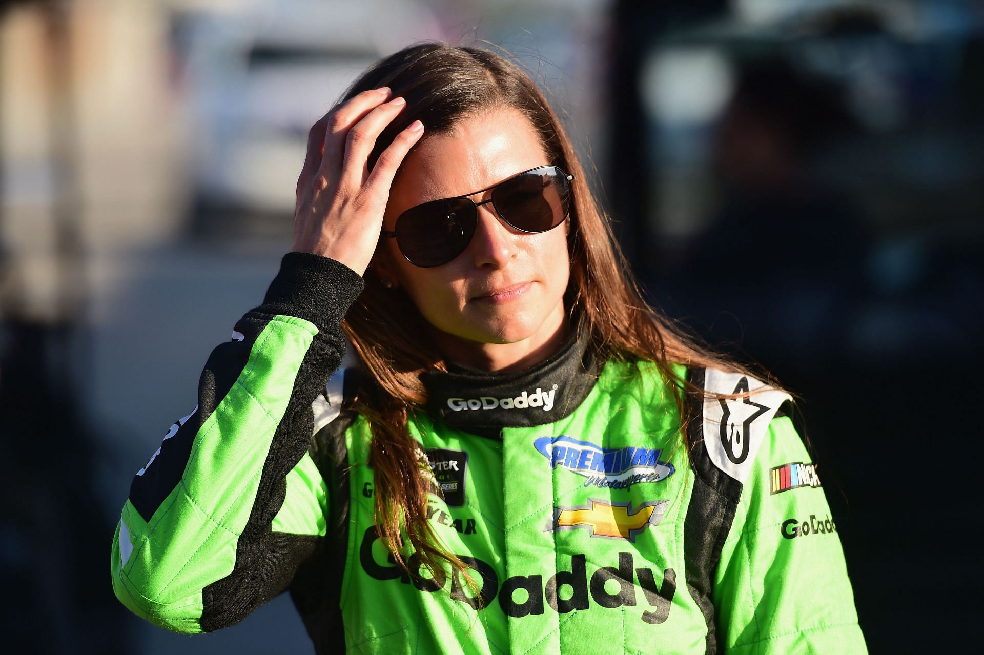 Danica Patrick, driver of the #7 GoDaddy Chevrolet, walks from the infield care center after being involved in an on-track in the 60th Annual Daytona 500 (Source: Getty)