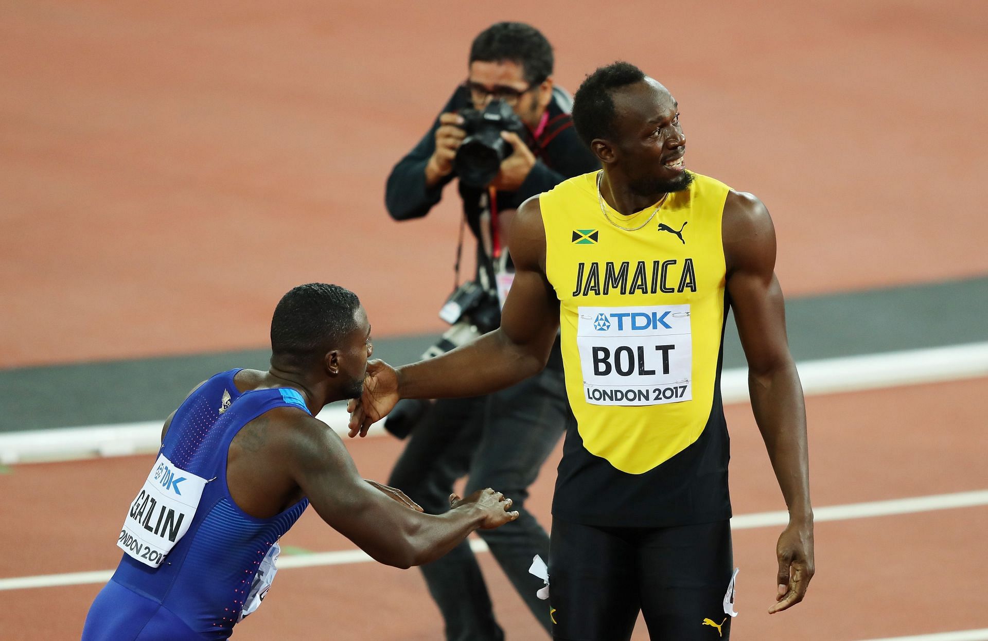 Justin Gatlin and Usain Bolt at the 16th IAAF World Athletics Championships London 2017 - Day Two - Source: Getty