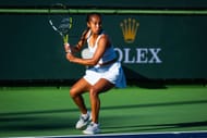 Leylah Fernandez of Canada in action against Jaqueline Cristian of Romania in the second round on Day 4 of the BNP Paribas Open - Source: Getty