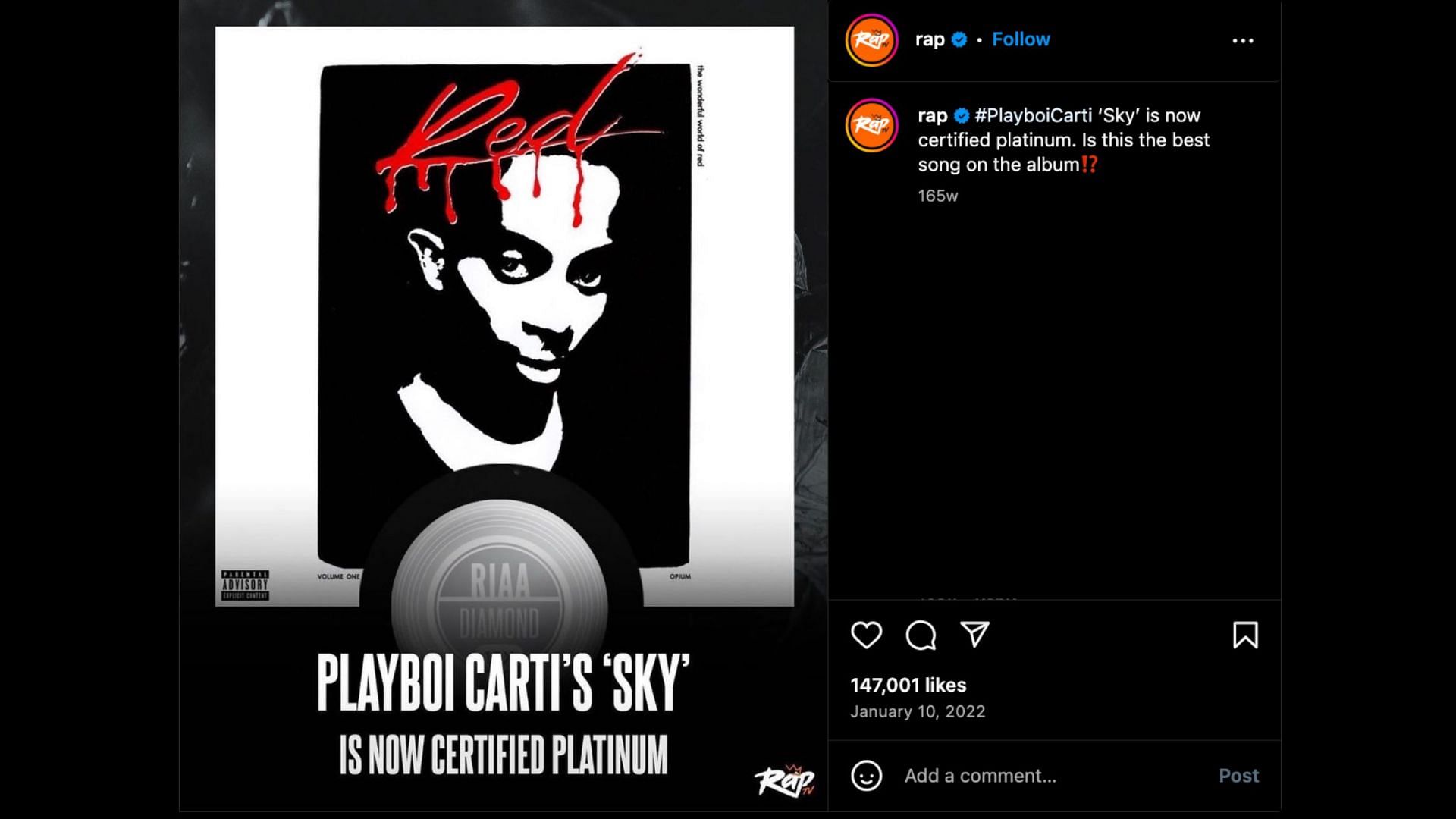 Sky, the certified platinum (Image via Instagram/@rap)