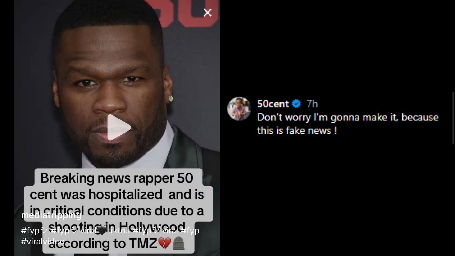 The rapper denies the hospitalized rumors. (Image via Instagram/@50cent)