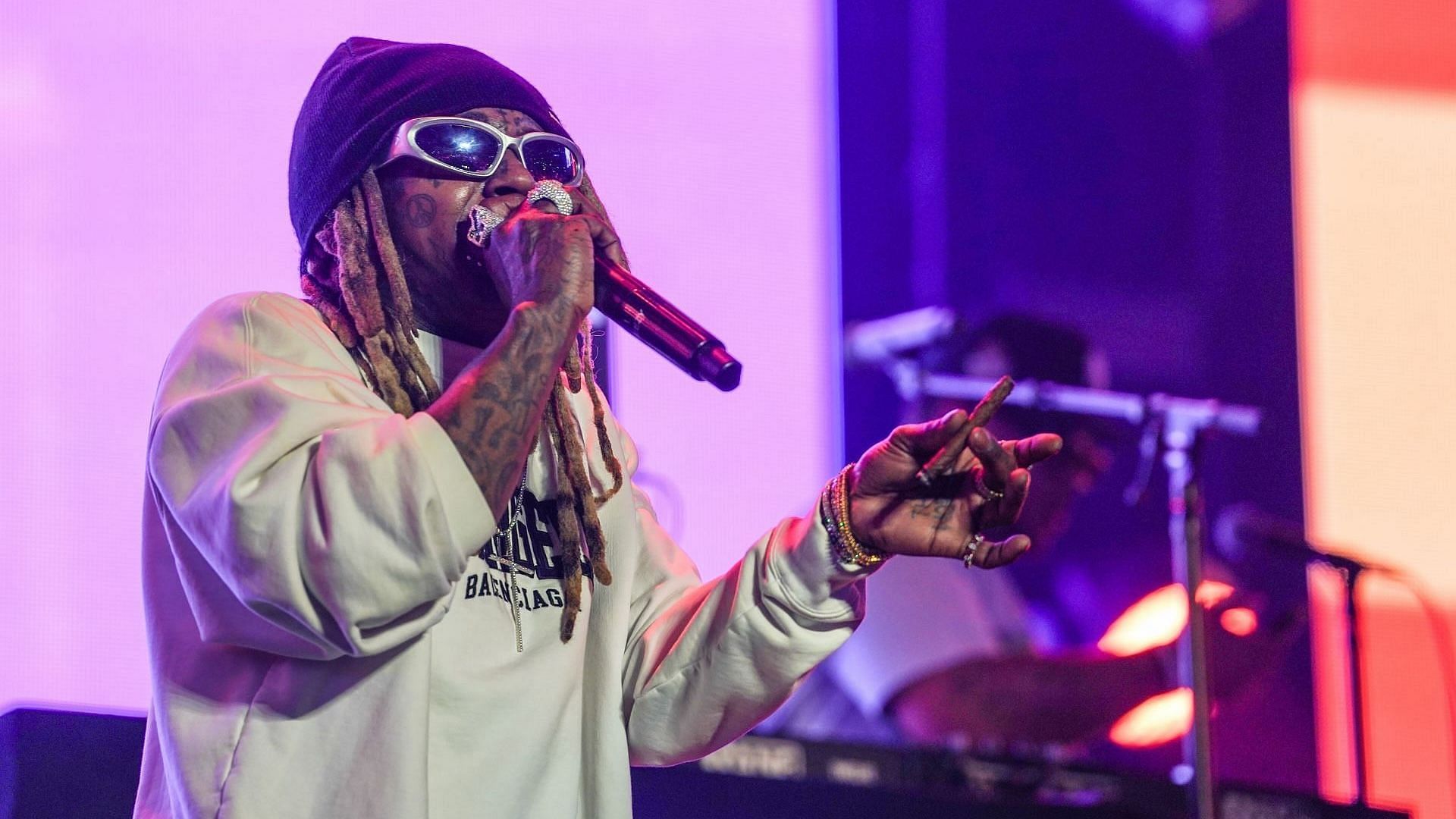 Lil Wayne performs onstage during the AT&amp;T Playoff Playlist Live! Concert at State Farm Arena on January 18, 2025, in Atlanta, Georgia. (Image via Getty/Julia Beverly)