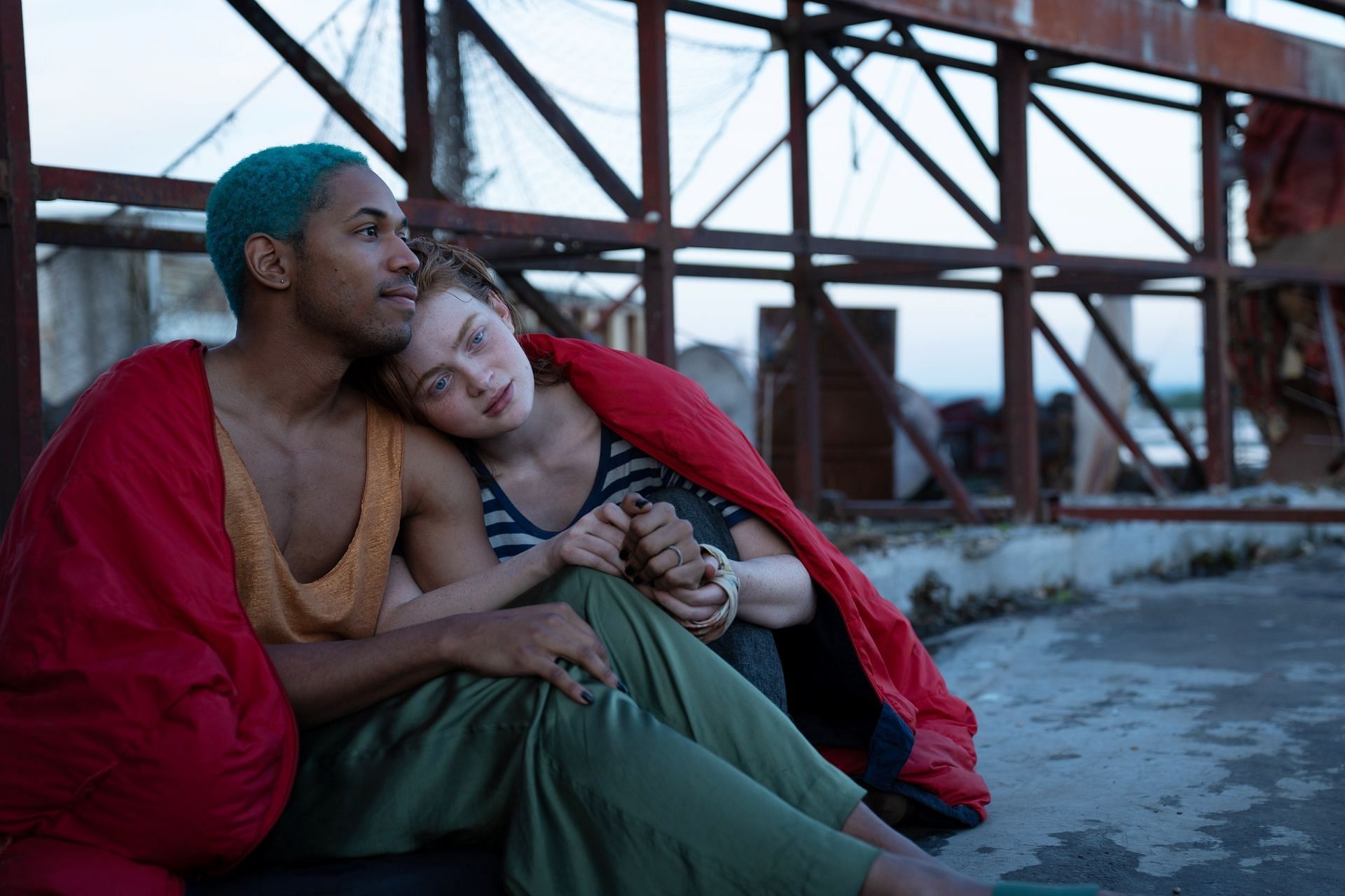 Kelvin Harrison Jr. as Euri Dervish and Sadie Sink as O&#039;Dessa in a still from O&#039;Dessa (Image via Searchlight Pictures)