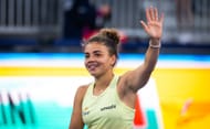Jasmine Paolini of Italy celebrates defeating Magda Linette of Poland in the quarter-final on Day 8 of the Miami Open - Source: Getty