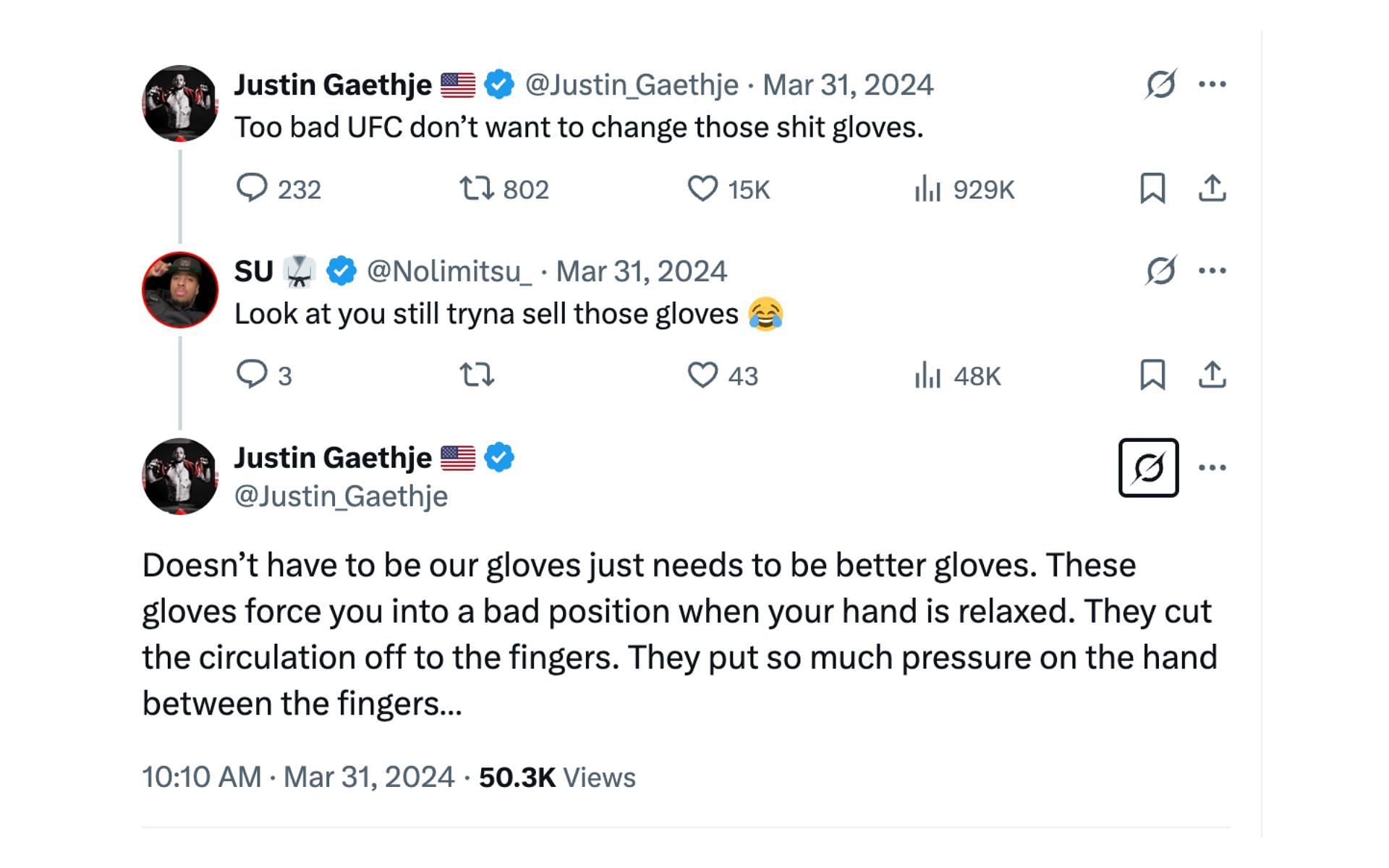 Justin Gaethje's X posts. [Screenshot courtesy: @Justin_Gaethje on X]