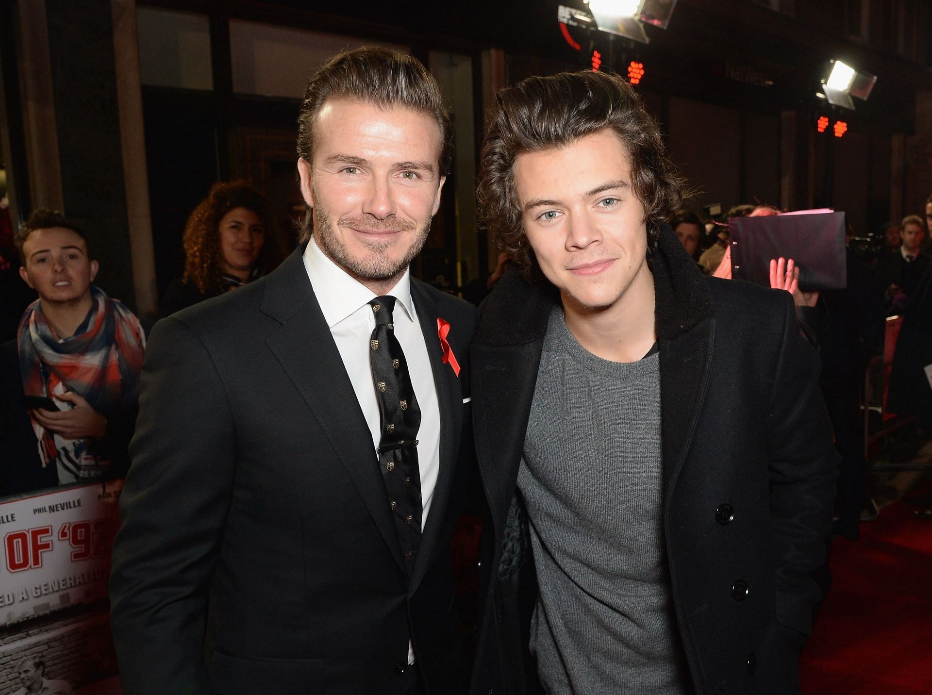 David Beckham and Harry Styles attend the World premiere of &quot;The Class of 92&quot; at Odeon West End in London, England. (Photo by Getty Images)