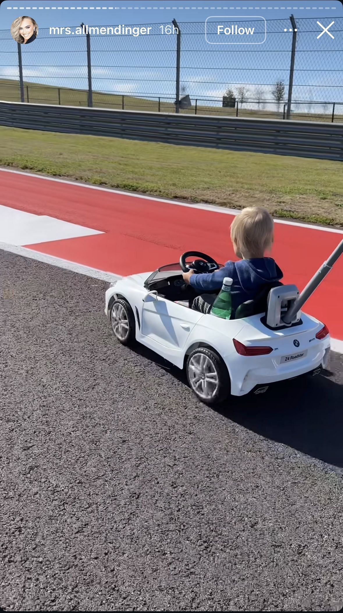 Tara Allmendinger&#039;s instagram story featuring another angle of her son&#039;s track walk at COTA - Image via Instagram/@mrs.allmendinger