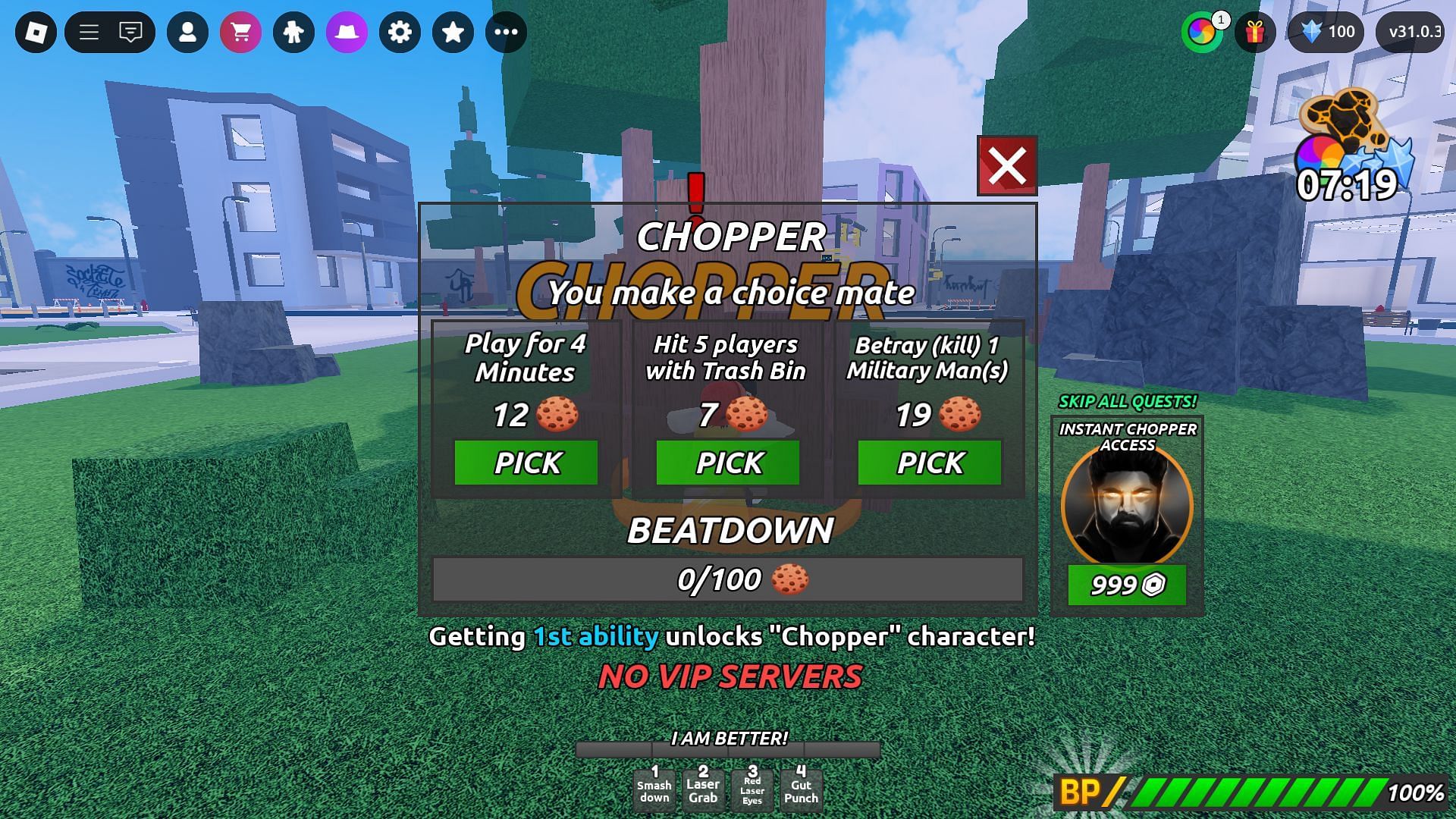 Missions to unlock Chopper (Image via Roblox)