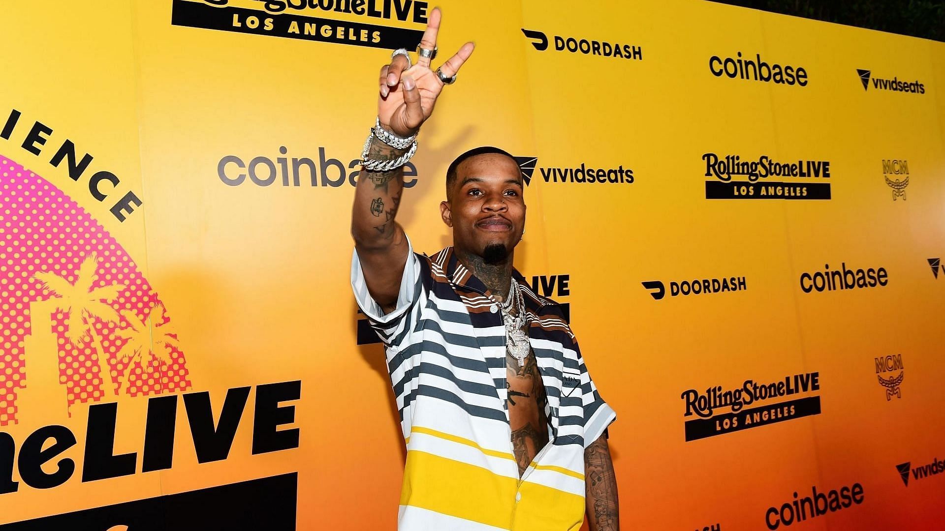 Tory Lanez attends the Rolling Stone Live Big Game Experience at Academy LA on February 12, 2022, in Los Angeles, California. (Image via Getty/Chelsea Guglielmino)