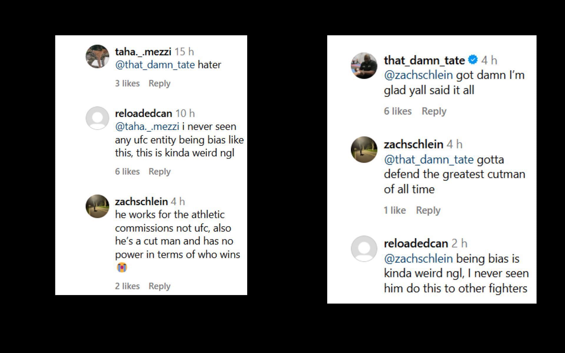 Brad Tate reacts to fans alleging him of bias. [Screenshots courtesy: @espnmma on Instagram]