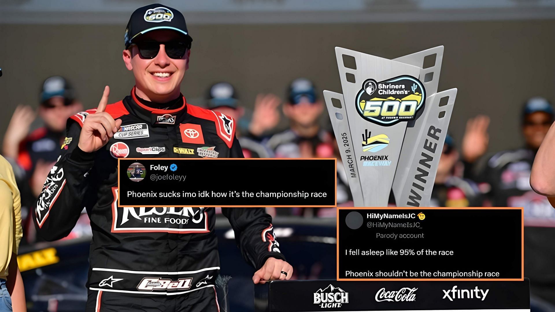 Reactions to NASCAR race at Phoenix, after hattrick victory of driver Christopher Bell. Source: Via Imagn, X