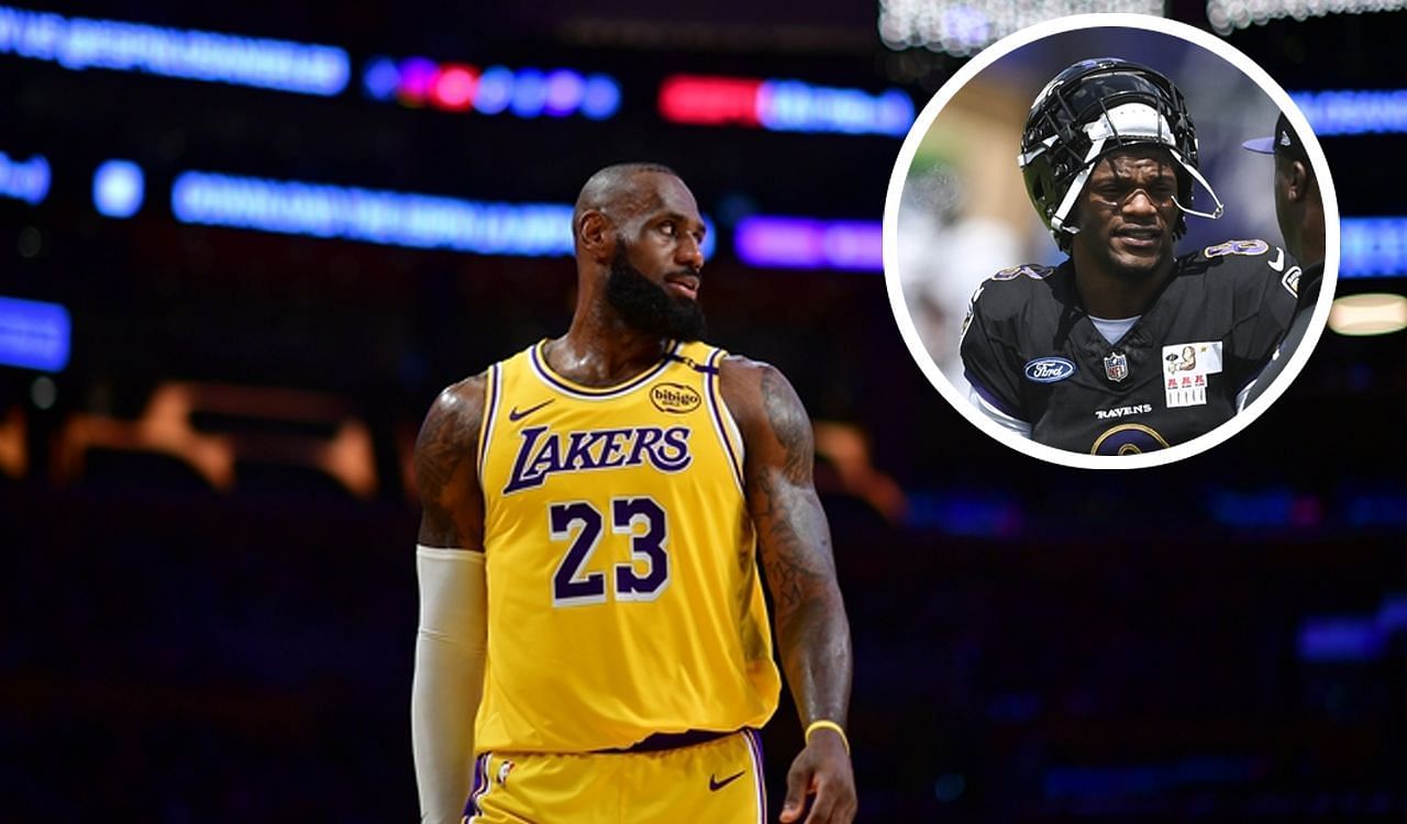 NBA fans react to NFL quarterback Lamar Jackson dropping LeBron James gif on social media (Image credit: Imagn)