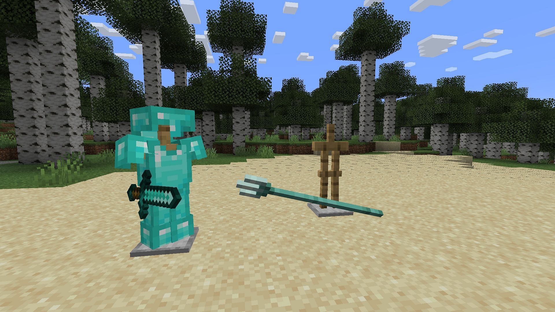 Armor stands in Minecraft can be used to display floating weapons and items (Image via Sportskeeda Gaming || Mojang Studios)