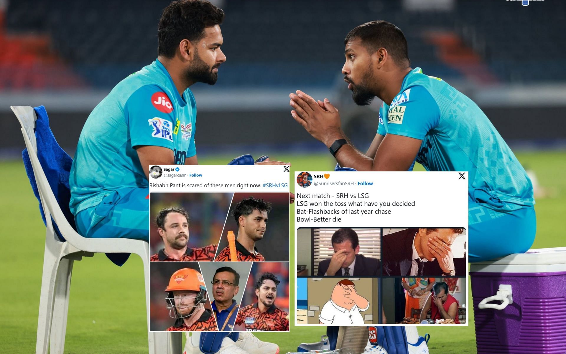 Fans react ahead of SRH vs LSG IPL 2025 clash. (Images: X - LSG, @SunrisersfanSRH, @sagarcasm)