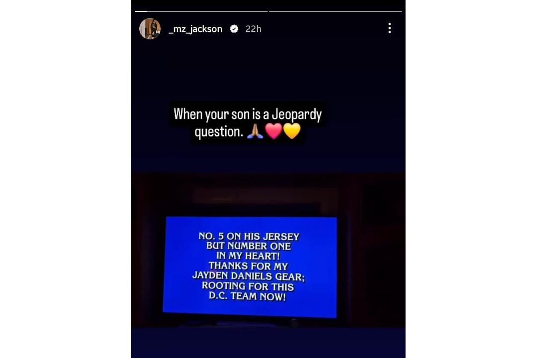 Jayden Daniels&rsquo; mom Regina Jackson beams with pride as Commanders QB gets featured on Jeopardy, (image credit: _mz_jackson)