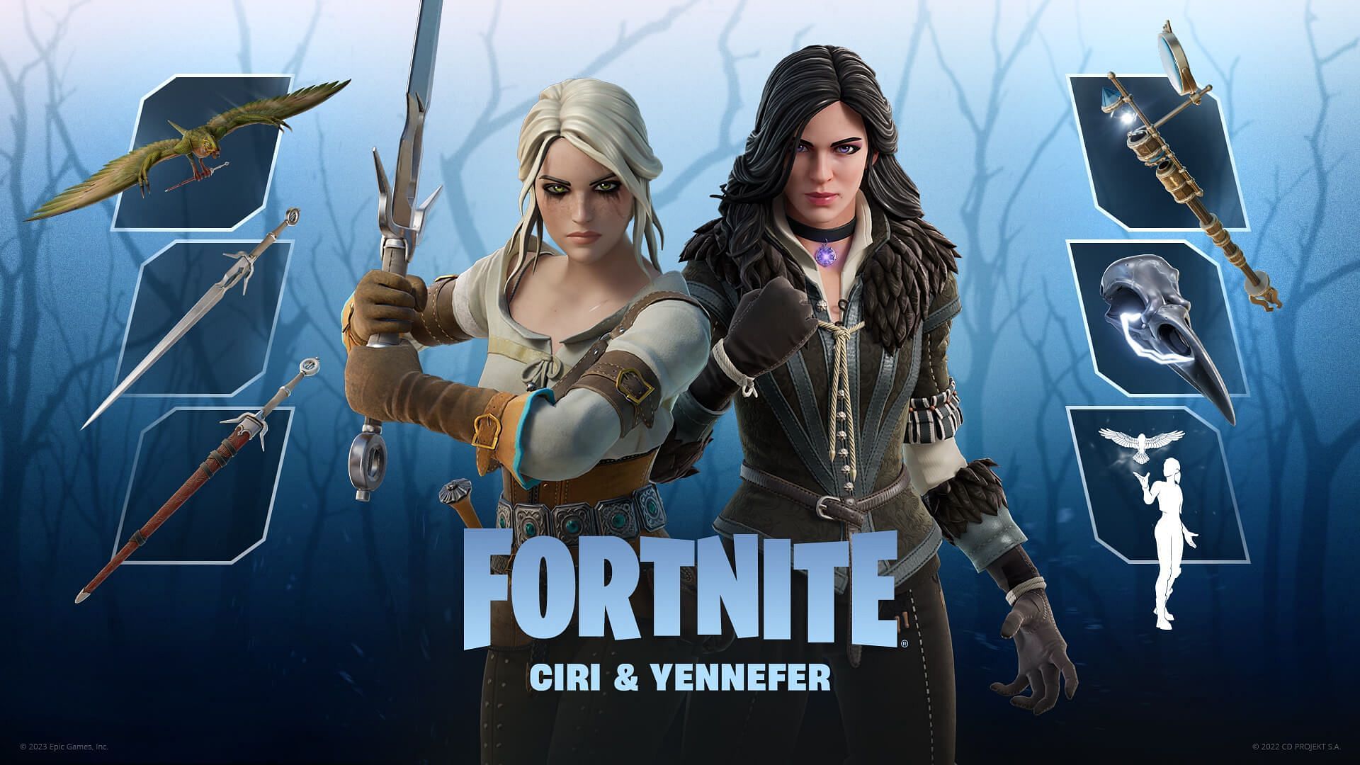 The Ciri and Yennefer of Vengerberg (Witcher) skins are now in Fortnite (Image via Epic Games)