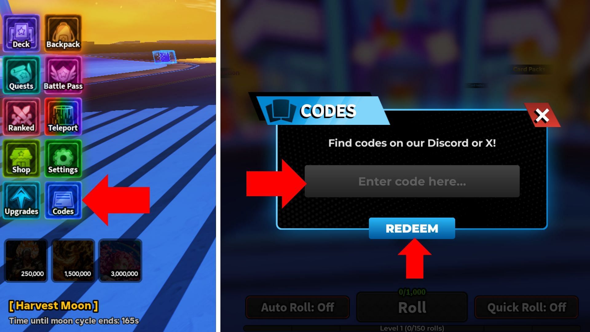 The Codes tab is indicated by a page icon (Image via Roblox)