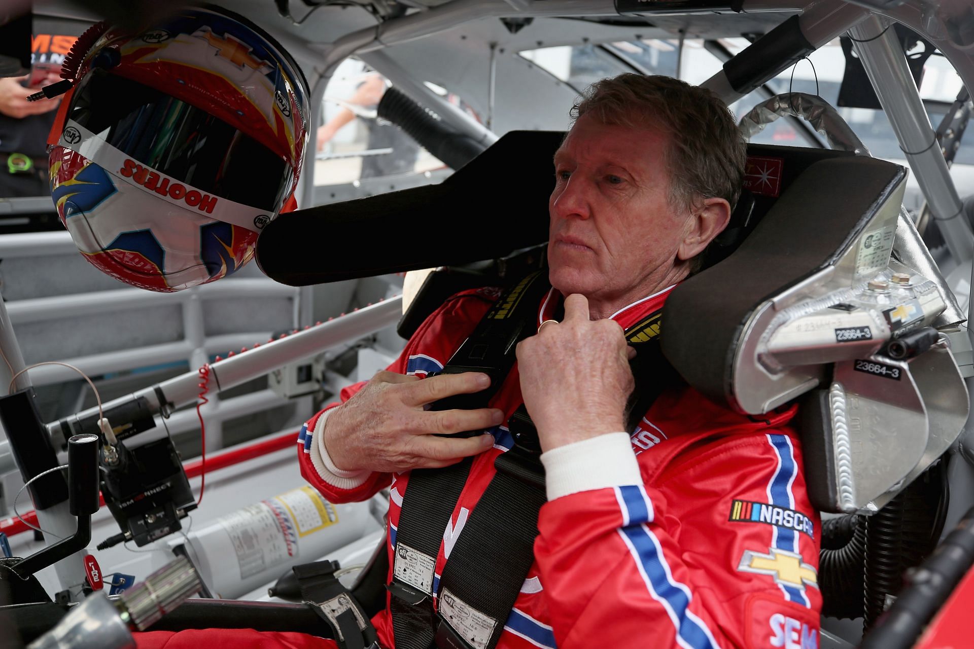  Bill Elliott, driver of the #23 ISM Connect Chevrolet, sits in his car during practice for the NASCAR Xfinity Series Johnsonville 180 at Road America on August 24, 2018 - Source: Getty