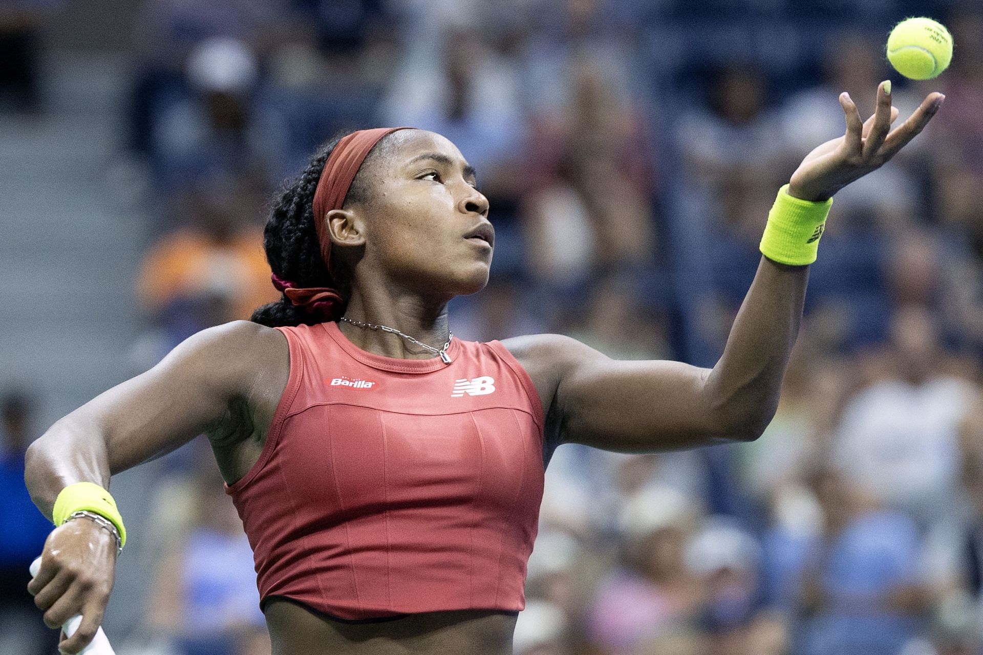 Coco Gauff in action against Aryna Sabalenka in the 2023 US Open women&#039;s singles final (Source: Getty)