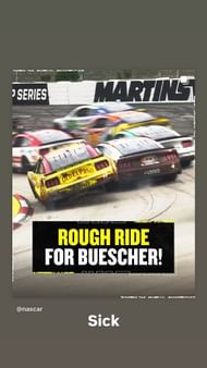 Chris Buescher catches air after contact with Noah Gragson's No.4 Ford. Source : @Instagram/noahgragson