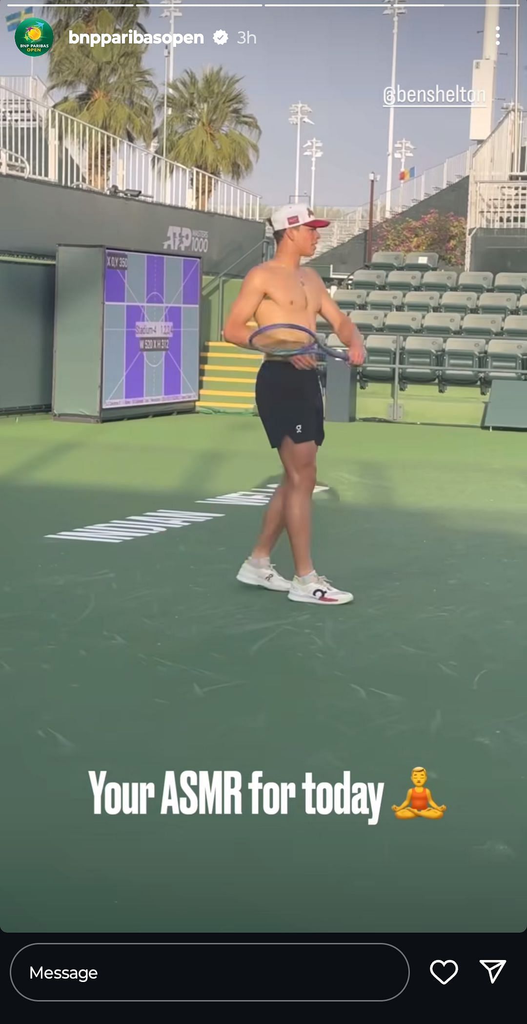 Ben Shelton captured at Indian Wells 2025 - Image Source: @bnpparibasopen Instagram