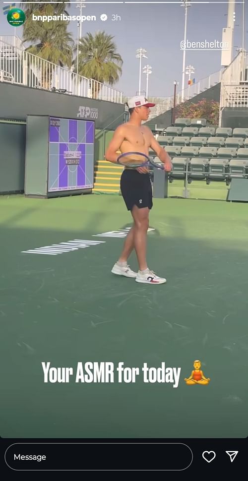 Ben Shelton captured at Indian Wells 2025 - Image Source: @bnpparibasopen Instagram