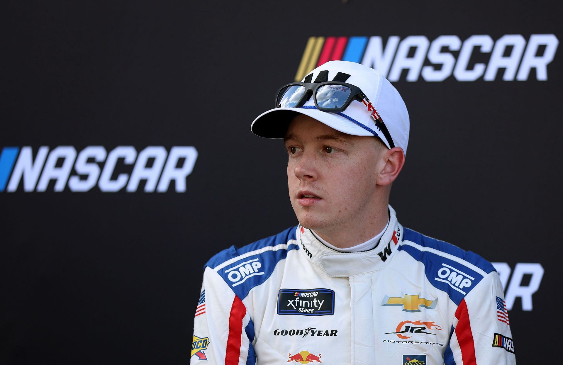 Connor Zilisch waits backstage during pre-race ceremonies prior to the NASCAR Xfinity Series United Rentals 300 at Daytona International Speedway (Source: Getty)