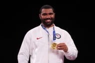 Gable Steveson celebrates his gold medal at the Paris Olympics: Day 14 - Source: Getty
