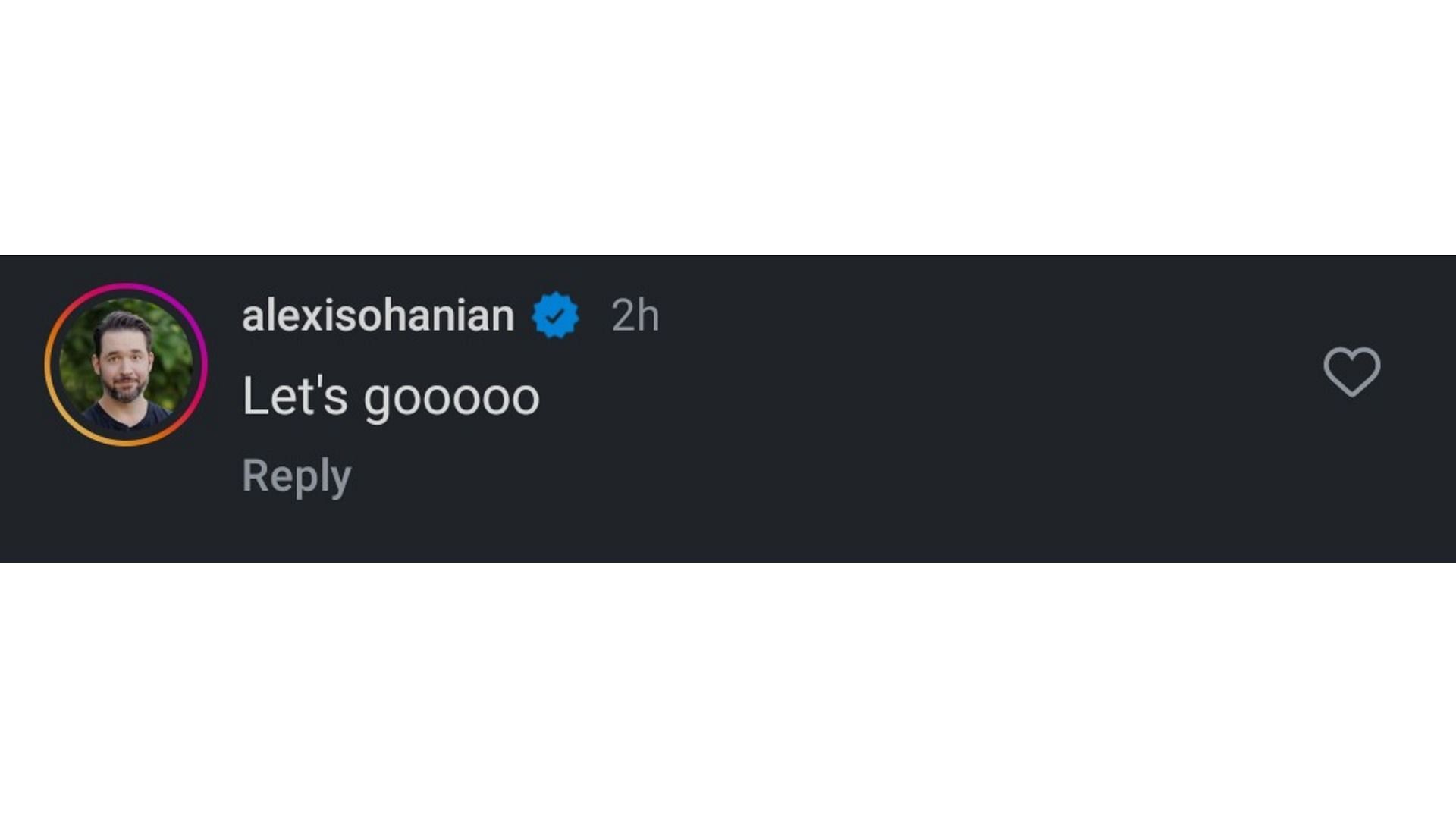 Screenshot of Alexis Ohanian&#039;s comment on Neita&#039;s post (Image via: Neita&#039;s Instagram)