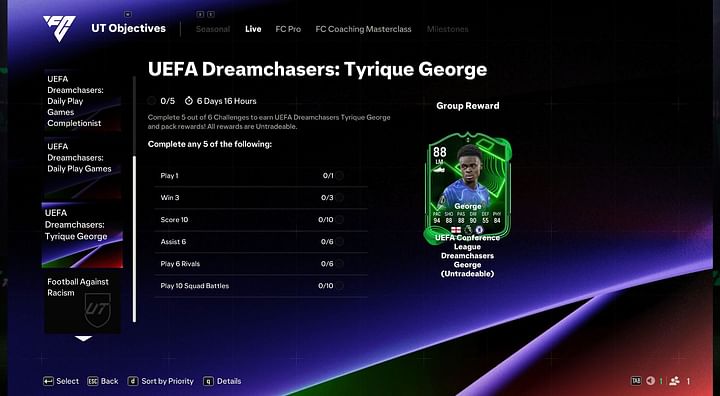 EA FC 25 Tyrique George UEFA Dreamchasers objective: All tasks and rewards