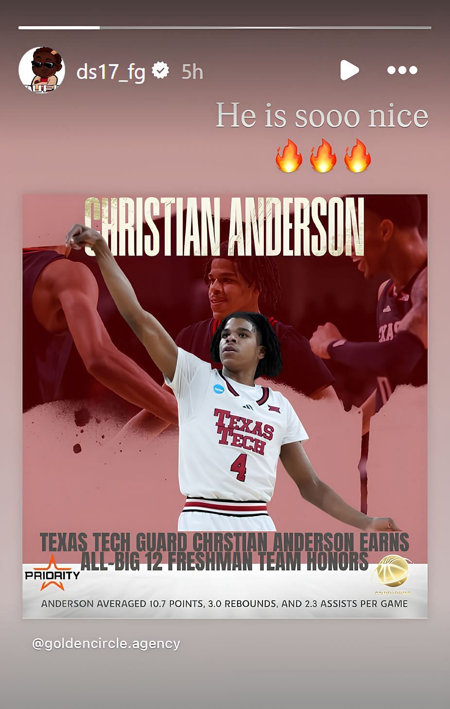 Dennis Schroder&#039;s Instagram story celebrating Christian Anderson&#039;s success at Texas Tech - Source: Instagram_@ds17_fg