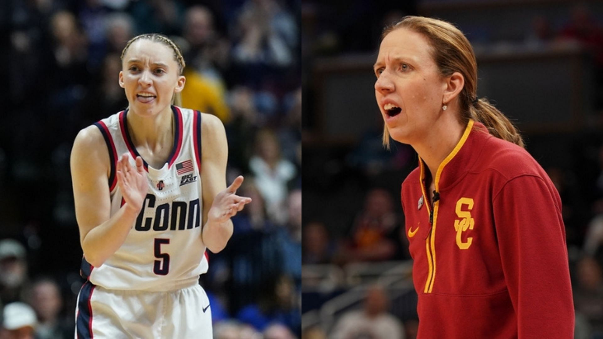 UConn star Paige Bueckers and USC coach Lindsay Gottlieb. Source: Imagn