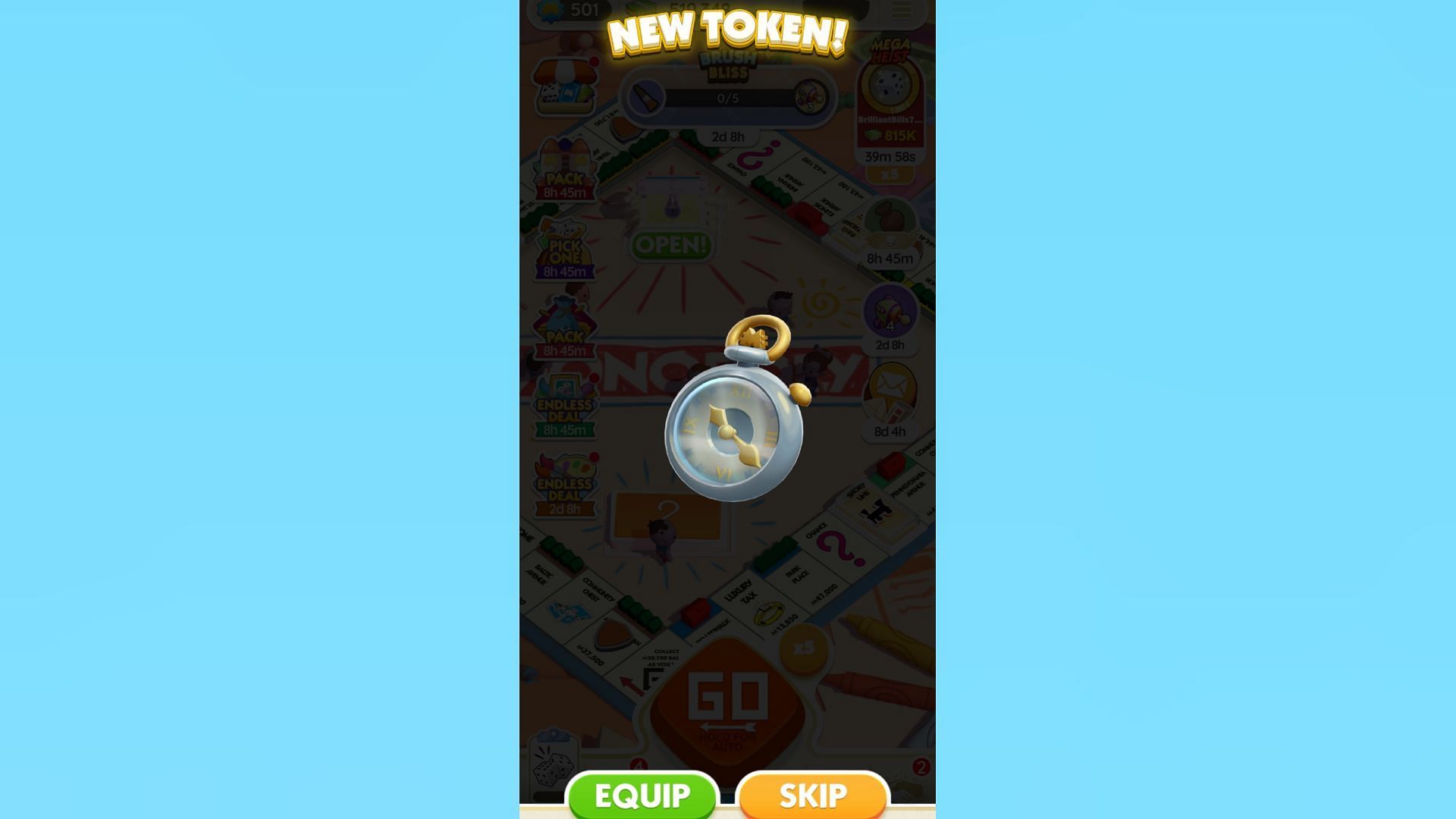 Select the Equip Button to apply the token (Image via Scopely)