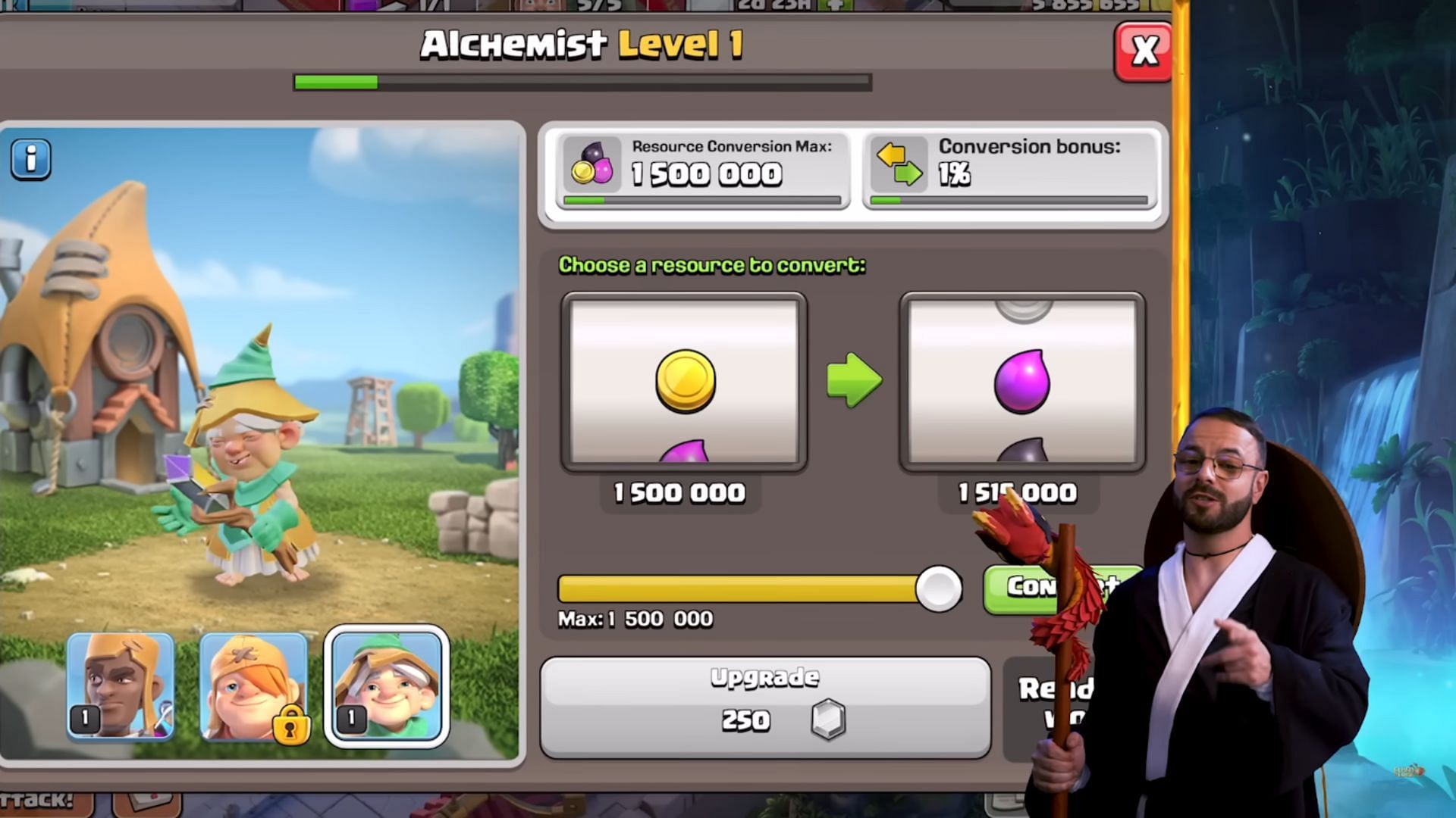 The level 1 stat of the Alchemist (Image via Supercell)