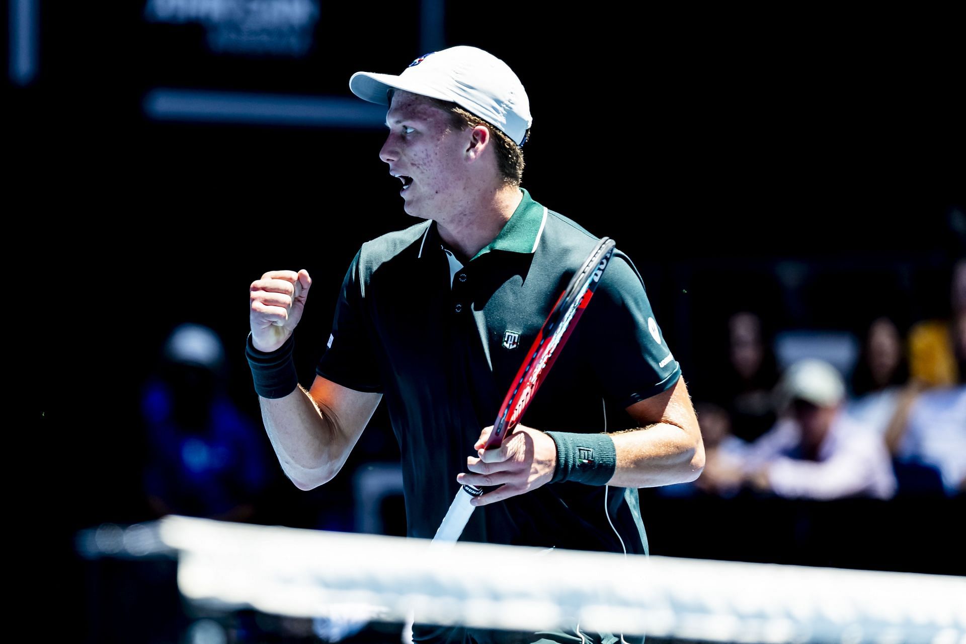 Jenson Brooksby of the United States of America celebrates during Round 1 of the 2025 Australian Open- Source: Getty