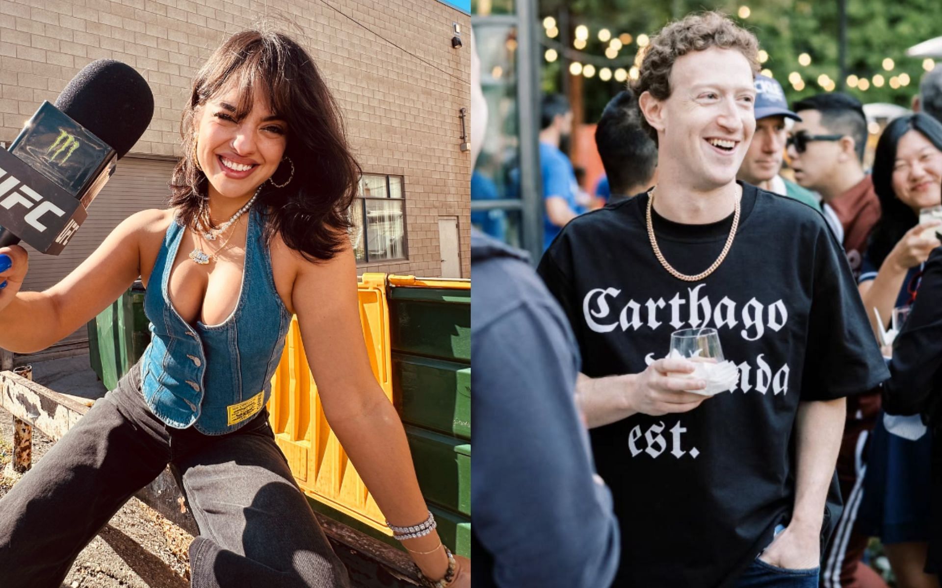 Nina-Marie Daniele (left) praised Mark Zuckerberg (right) post-UFC 313. [Images courtesy: @ninamariedaniele and @zuck on Instagram]