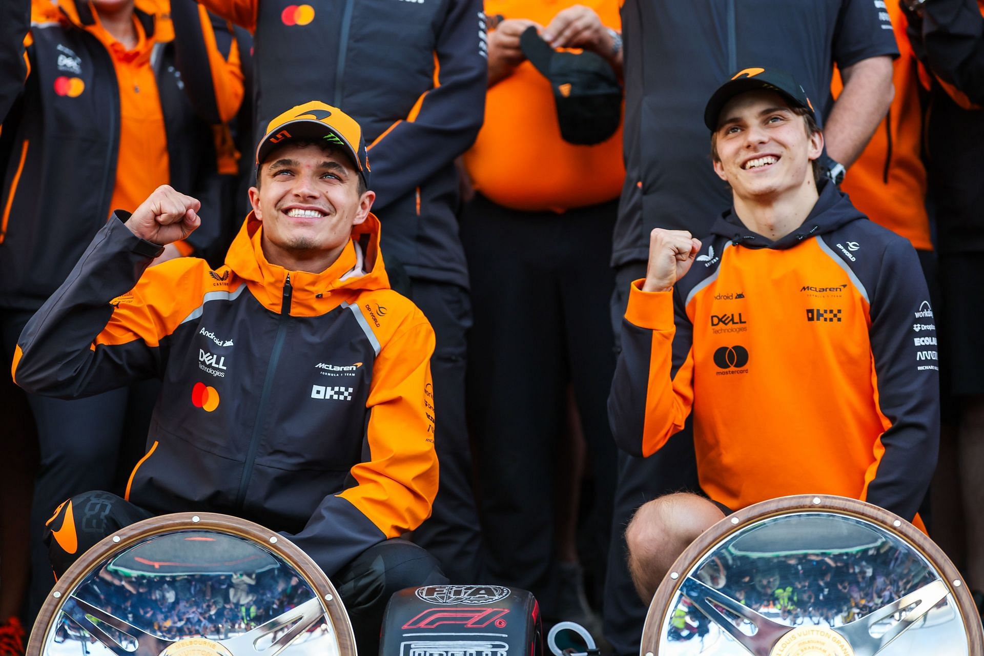 Lando Norris and Oscar Piastri celebrate after the F1 Grand Prix Of Australia - Source: Getty