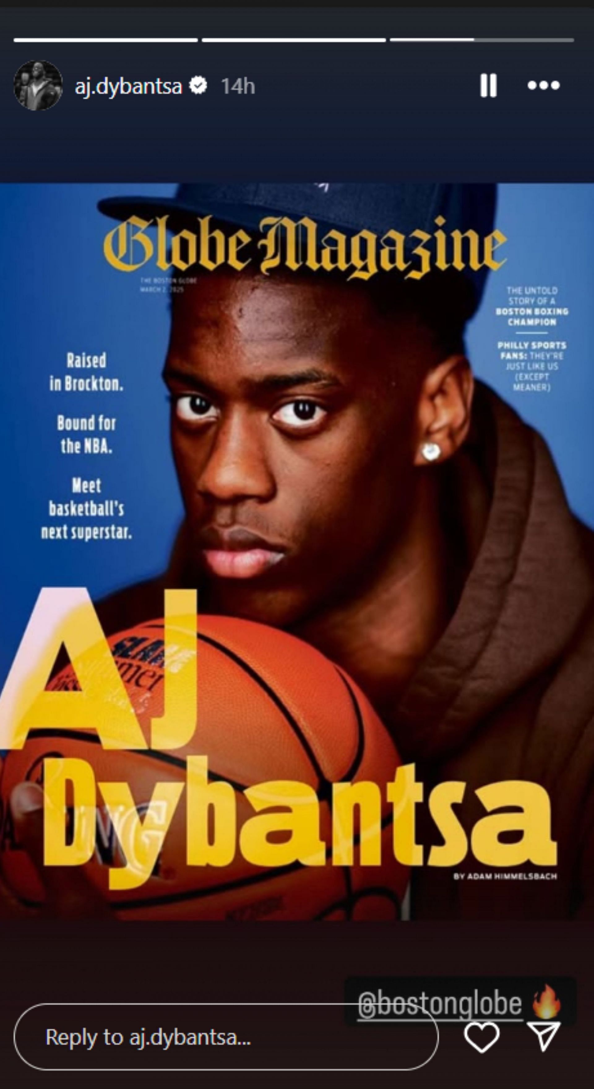 AJ Dybantsa gets featured on the cover of Boston Globe Magazine (Image: IG/aj.dybantsa)