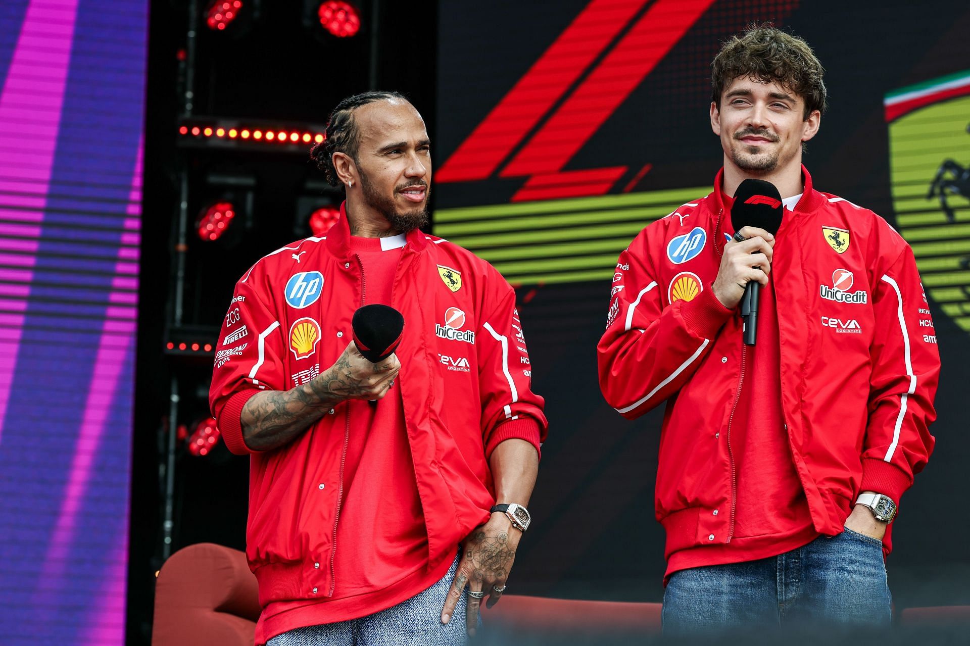 Lewis Hamilton [L] with his Ferrari teammate Charles Leclerc [R] [Image Source: Getty]