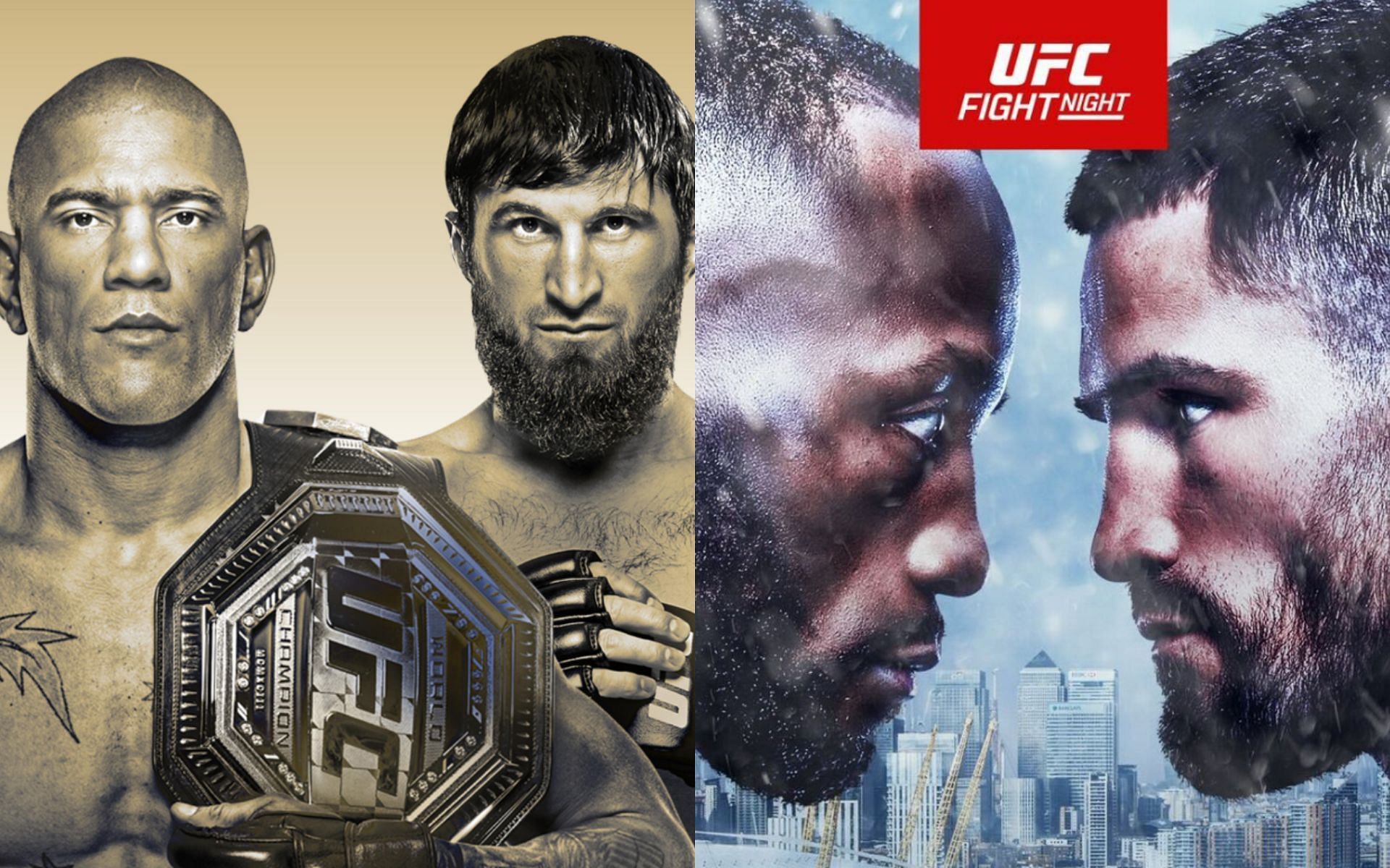 Alex Pereira and Magomed Ankalaev (far left and left) will headline UFC 313; whereas Leon Edwards and Sean Brady (right and far right) are set to headline UFC London [Images courtesy: UFC.com and @UFCEurope on X]