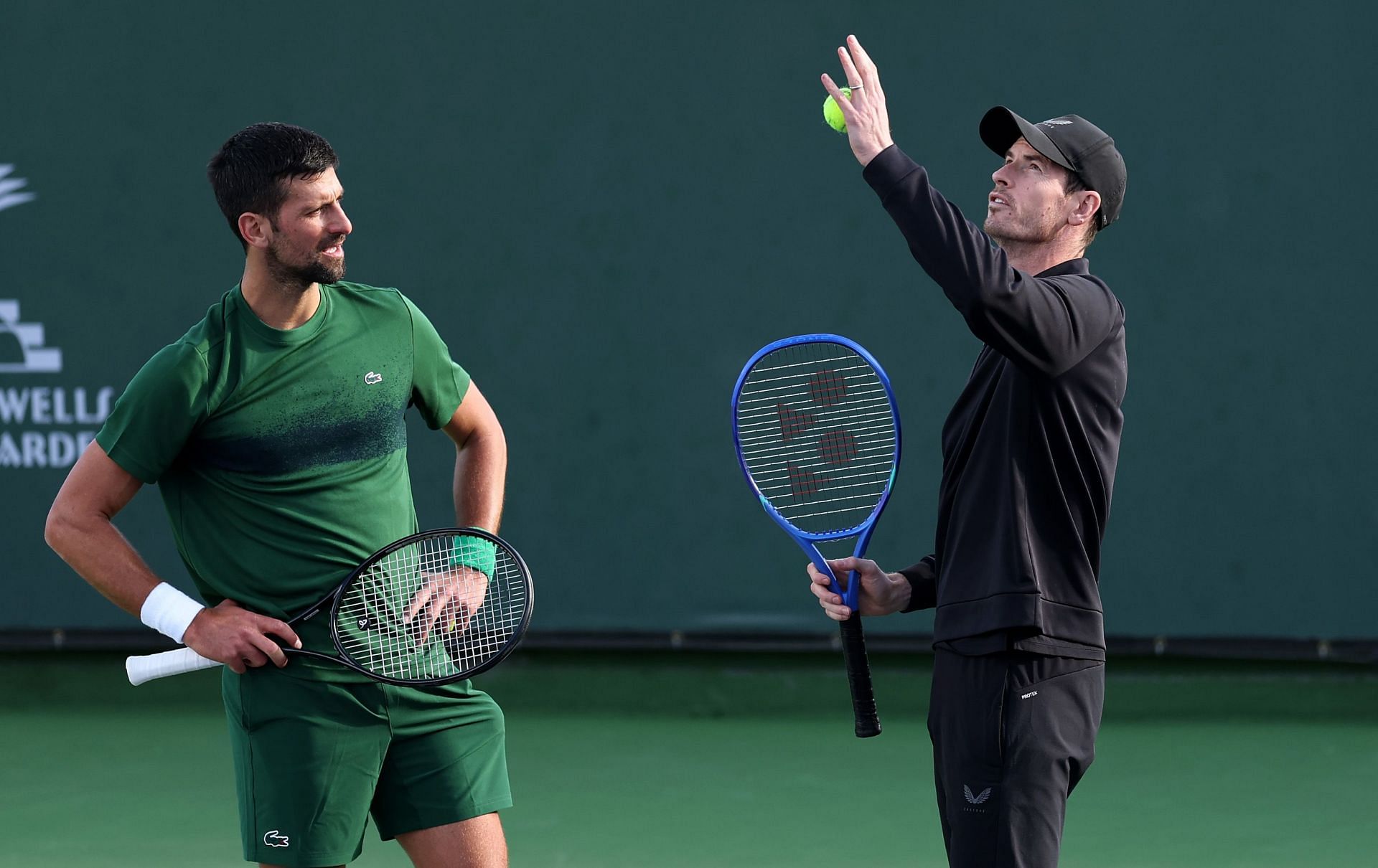 The Serb pictured with Andy Murray (R) at the 2025 BNP Paribas Open in Indian Wells - Image Source: Getty