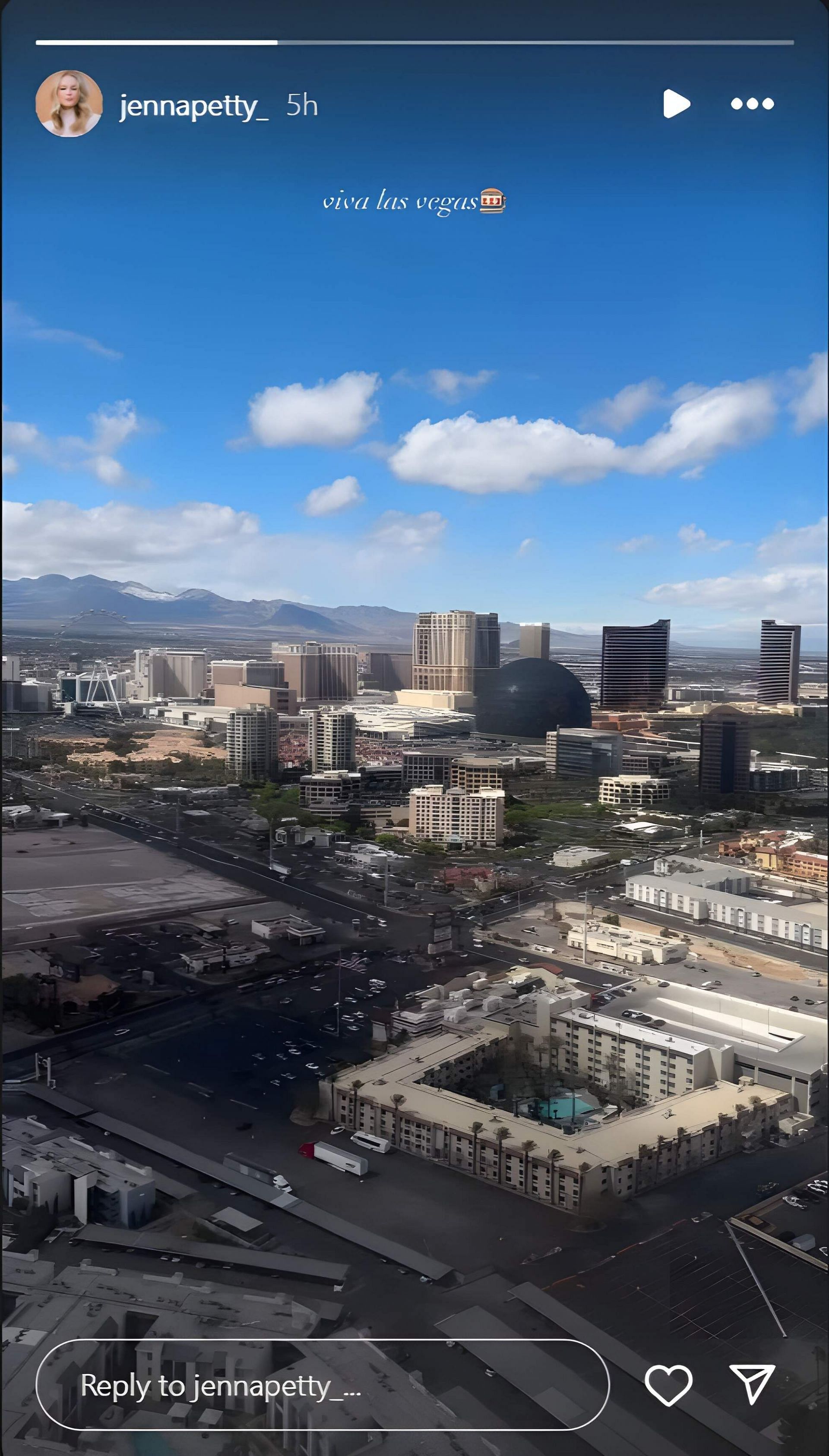 NASCAR driver Harrison Burton&#039;s fiance, Jenna Petty&#039;s story on Instagram, visiting Las Vegas to support her fiance for the 2025 Pennzoil 400. Source: via Instagram, @jennapetty