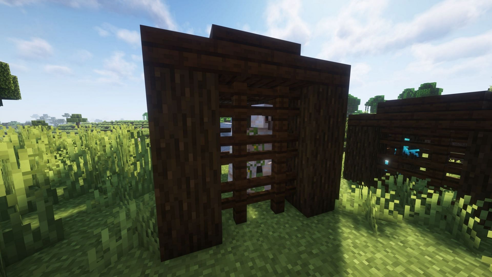 Iron golems can also spawn as prisoners in a Pillager Outpost (Image via Sportskeeda Gaming/Mojang Studios)