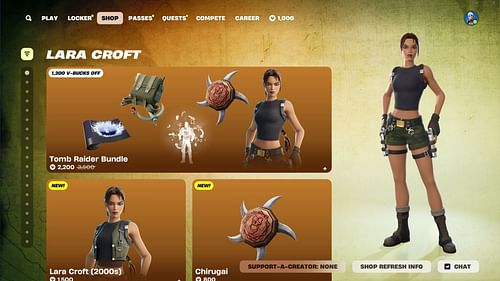 You can now purchase the Lara Croft (2000s) skin in Fortnite (Image via Epic Games)