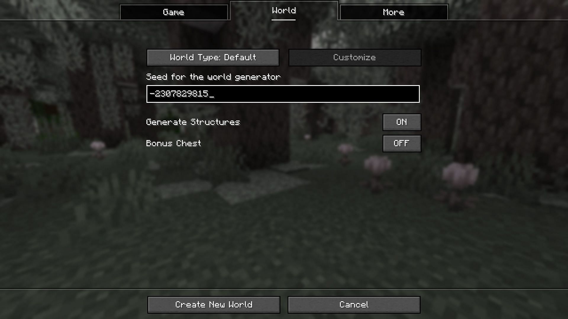 Minecraft seeds can be fed to the game on the world creation page (Image via Sportskeeda Gaming/Mojang Studios)