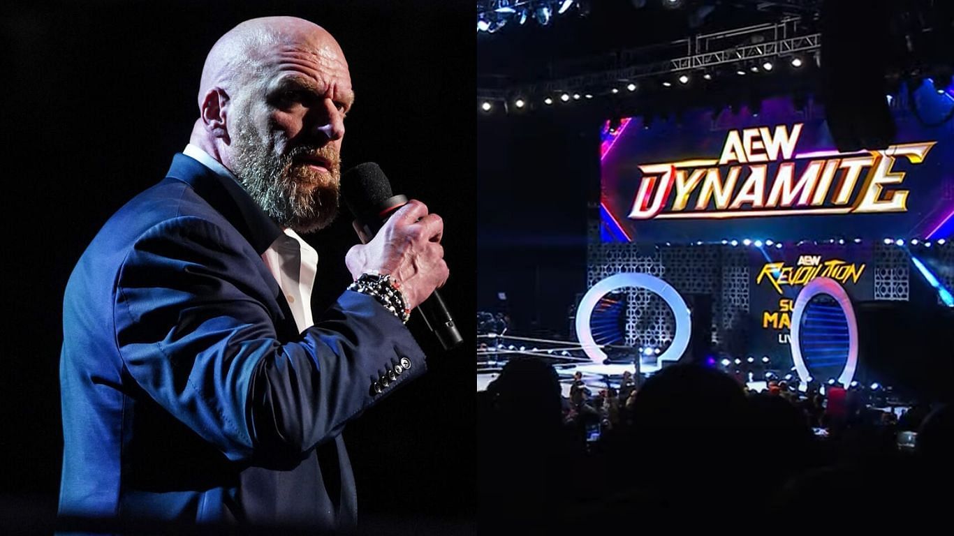 Triple H is the Head of Creative in WWE [image source: WWE.com, AEW YouTube]